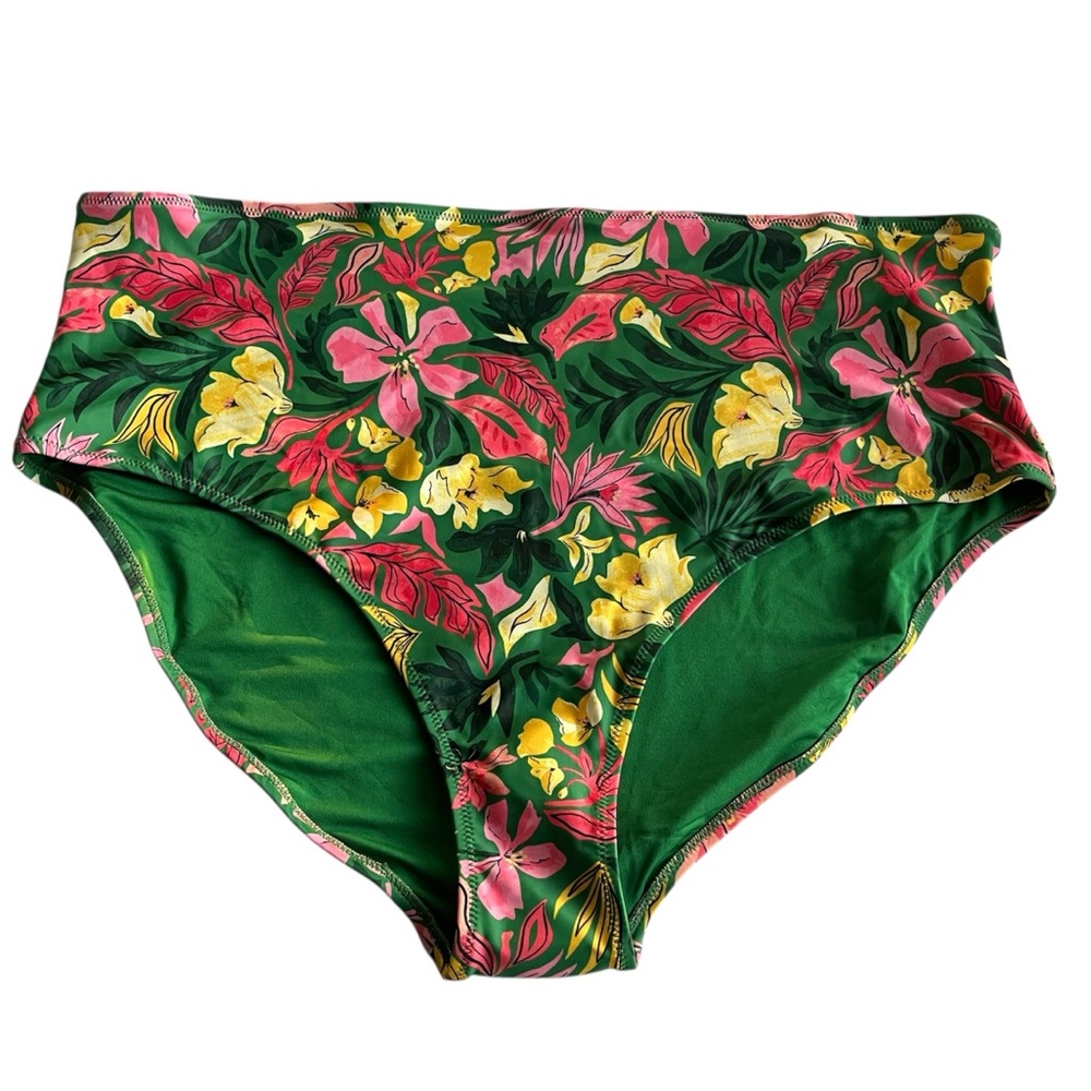 Old Navy Matte High-Waisted Floral Bikini Bottoms Green Pink Yellow Size 3X NWT